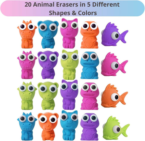 Mr. Pen Cap Erasers, 20 Pack Animal Eraser Caps for Kids, Pencil Erasers, Back to School Supplies