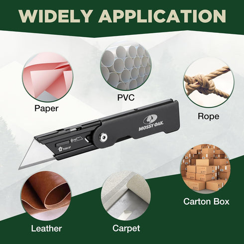 MOSSY OAK 2-Pack Folding Pocket Utility Knife Set, Quick Change Box Cutter with Frame Lock