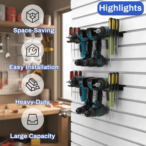 1 Pack, 4 40Lbs Slatwall Power Tool Organizer Cordless Tool Organizer with Drill Holder, Heavy Duty Slat Wall