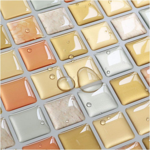 Yoillione 3D Mosaic Tile Sticker - Removable Wallpaper Tile, Yellow PVC Square Decorative Vinyl Tile Decals, 4 Sheets