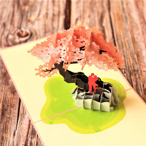 CUTE POPUP Happy Anniversary Pop Up Card - Romantic Cherry Blossom Card for Couple, Wife, Girlfriend, Handmade Present