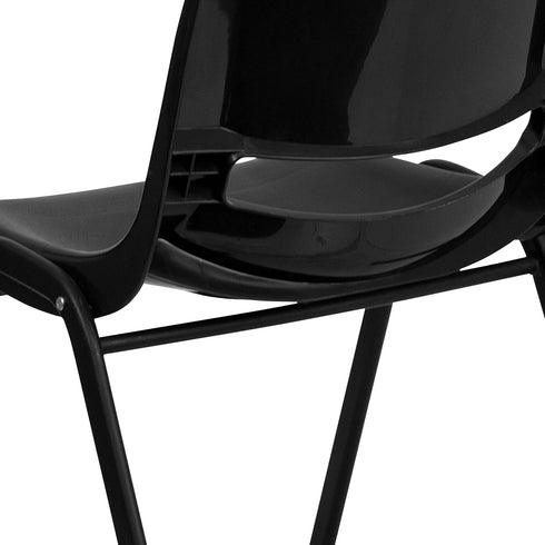 EMMA 14" + OLIVER Kid's Black Ergonomic Shell Stack Chair - Black Frame and H Seat