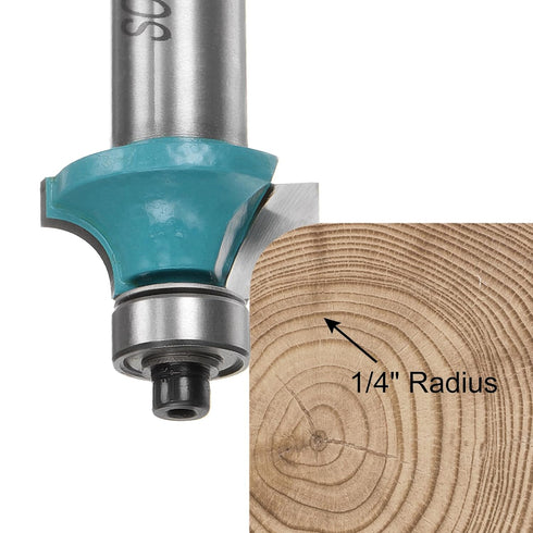 2pcs Roundover Router Bit 1/2 Shank 1/4" Radius Carbide Tipped Edge Rounding Over Bit with Bearing Guide, Cyan