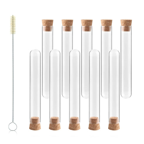 Glass Test Tubes with Cork and Brush, 10ml/Dia.15x100mm, Pack of 50, 3.3 Borosilicate Glass
