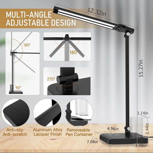 Dimmable 50 CHARYJOD LED Desk Lamp with USB Charging Port Bright, Lighting Modes Dual Swing Arm Architect Table Lamp