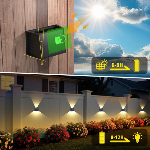 3000K IP65 Backyard-2 Pack T-SUN Solar Up and Dow Wall Lights Outdoor, Warm White Wall Sconce, Waterproof Dusk to Dawn