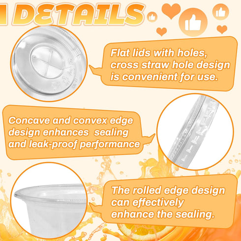 100 Pcs 8 OZ Clear Disposable Plastic Cups with Flat Lids for Parfaits, Drink, Yogurt, Soups, Salad, Fruit (With Holes)