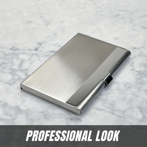 SunplusTrade Business Card Holder for Men and Women, Slim Stainless Steel Case, Fits 18 Cards