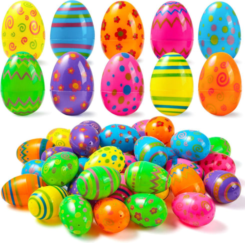 JOYIN 72PCS 2.3" Printed Empty Plastic Eggs, Bright Colorful Plastic Eggs Bulks