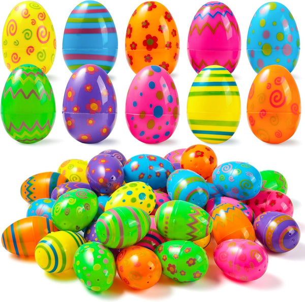 JOYIN 72PCS 2.3" Printed Empty Plastic Eggs, Bright Colorful Plastic Eggs Bulks