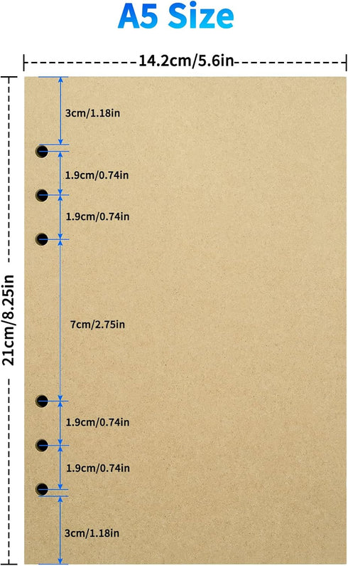 Tofun 2 Packs A5 A5 6-Ring 80 160 Blank Vintage Refillable Paper, Retro Binder Refills Paper for Binders Planner