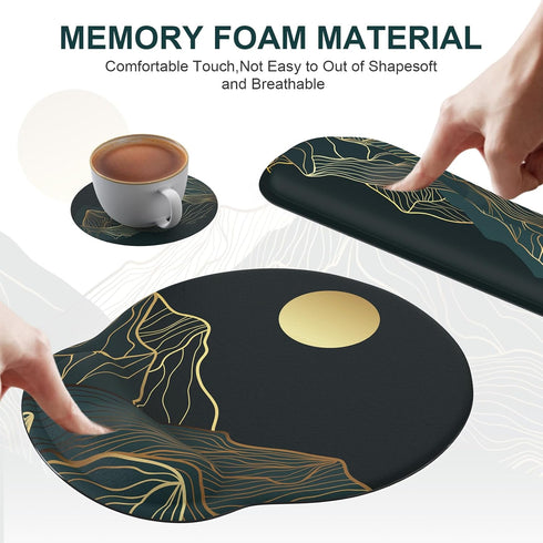 iCasso Large Mouse Pad - 4in1 XXL Mousepad + Keyboard Wrist Rest + Coaster Set, Ergonomic Design (Cyan-Mountain)