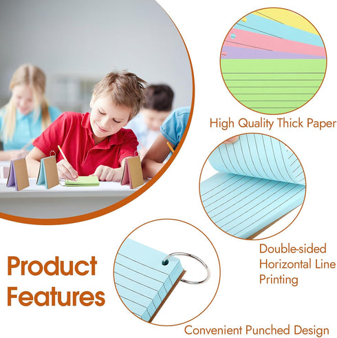 WINKIO 350 3x5 Inches (5 Pcs Index Cards With Ring, Flash Cards With RingsColored Heavy Notecards With Ring, Punched