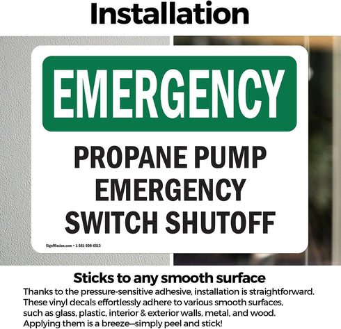 (2 Pack) Propane Pump Switch Shutoff OSHA Emergency Sign, 10 Inch X 7 Inch Weather Resistant Vinyl Decal