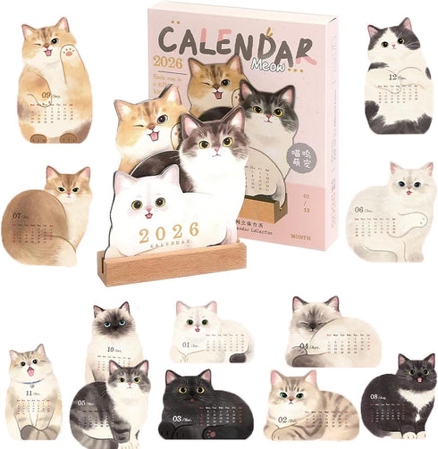 Nuoyunova Cat Desk Calendar 2026 for Lovers: Cute & Funny Two-Sided Theme Desk
