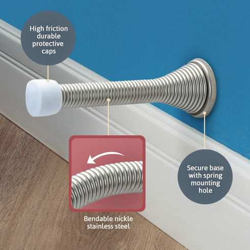 Jack N’ Drill 15 Pack Spring Door Stoppers, 3.1" Heavy Duty Satin Nickel, Child & Pet Friendly