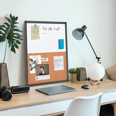 maxtek Combination White Board & Bulletin Cork Board, 24 x 18 Magnetic Dry Erase Board with Black Aluminum Frame