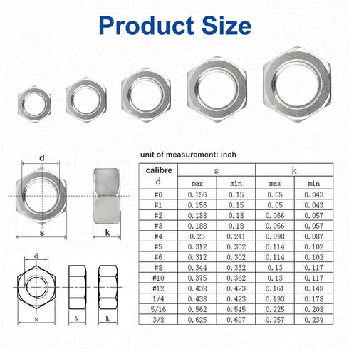QISHENG 100 #6-32 18-8 A2(304) PCS Stainless Steel SAE Hex Nuts,Stainless Steel Nut,Home Nut