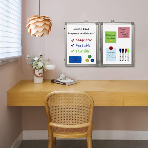 Whiteboard Set, 16 x 12" Foldable Dry Erase Board with Eraser, Markers, Magnets, and Labels