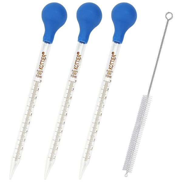 3Pcs Glass Pipettes Dropper, 10ml Graduated Liquid Dropper with Rubber Bulb and Cleaning Brush for Essential Oil