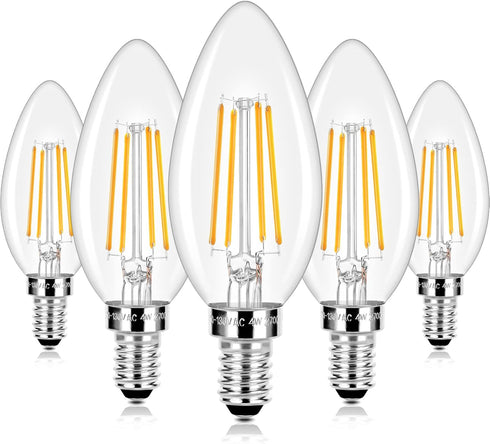E12 LED Candelabra Bulbs 40 Watt Equivalent, 4W Vintage Candle Light Bulbs, 470Lm Warm White 2700K for Ceiling Fan, 5
