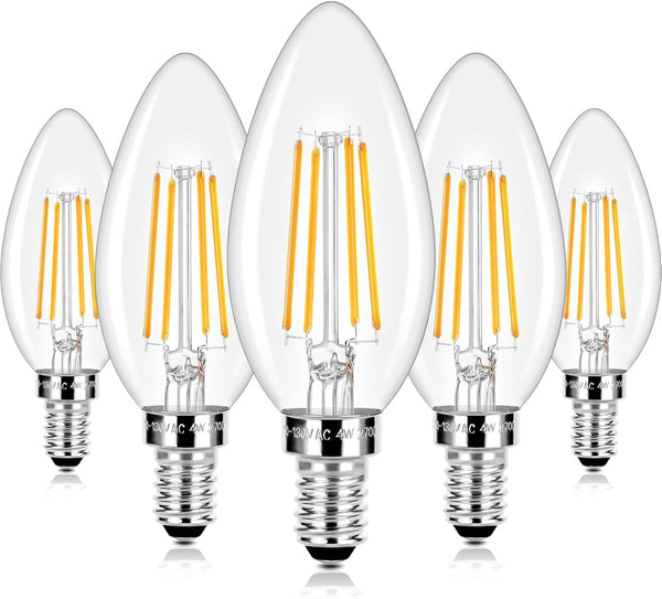 E12 LED Candelabra Bulbs 40 Watt Equivalent, 4W Vintage Candle Light Bulbs, 470Lm Warm White 2700K for Ceiling Fan, 5
