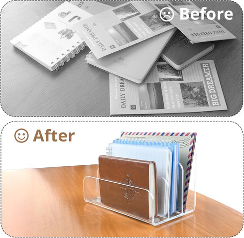 Mail Organizer Countertop, 3 Section Clear Acrylic Small File Holders Letter Organizer for Desk, Modern Filing Accessories for Document, Office, Home, School