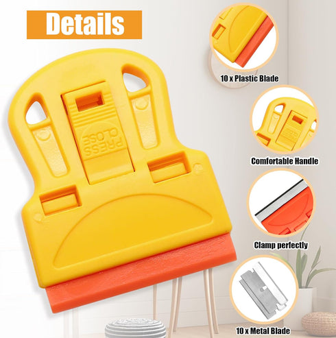 ISDVBUY 2 Sets 10 10 Razor Blade Scrapers, Plastic Scraper Tool Extra Plastic Razor Blades and Metal Blades, Adhesive