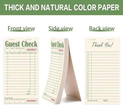 24 Pack, 1200 Guest Checks Books for Servers, Server Note Pads, Natural Color Paper, Waitress Notepad for Restaurants