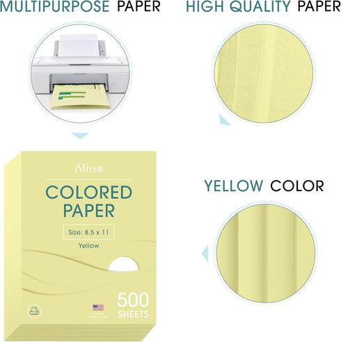 500-Sheets 8.5 11 1 Alitte Colored Paper - Yellow Paper, x Colored Printer Paper, Arts & Crafts, DIY Projects - School