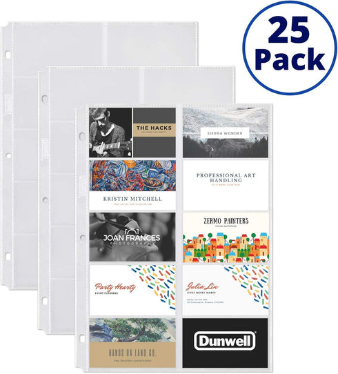 Dunwell Business Card Holder Sleeves - 25 Pack for 500 Cards, Heavyweight Plastic Sheet Protectors