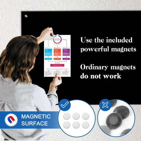 Magnetic Glass Board, 24 x 18 Inches Glass Whiteboard, Black Dry Erase Board