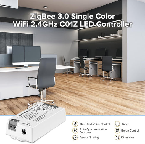 3.0 C01Z 2 Plus/4th DC5V/DC12V/DC24V 15A BTF-LIGHTING Tuya Zigbee LED Controller Support Single Color pin (-V +V) PWM