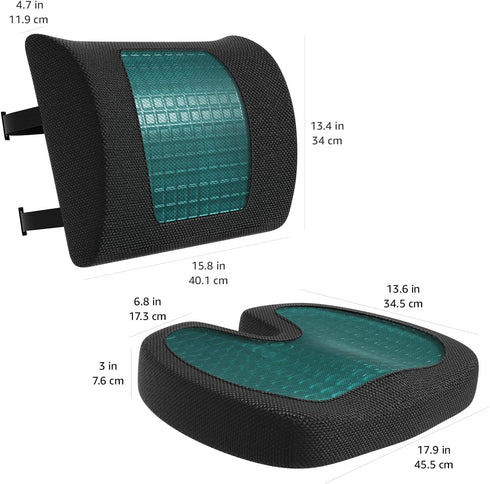 Pack 2, Amazon Basics Comfortable Seat Cushion & Lumbar Support for Office Chairs, Gel Enhanced Memory Foam, Non-Slip