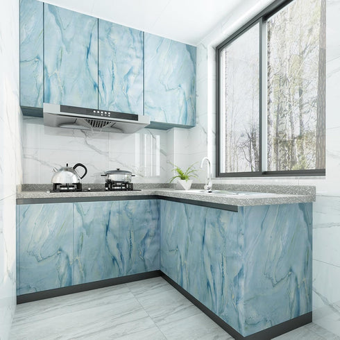 Blue Gold Marble Peel and Stick Contact Paper, 16" 78.7" Waterproof Decorative Wallpaper for Kitchen and Bathroom
