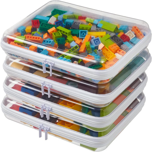 4PCS Large Clear Hard Shell Zipper Case, Makeup Organizer & Toy Storage Bag for Lego Bricks, Diaper Pouches, Cosmetic