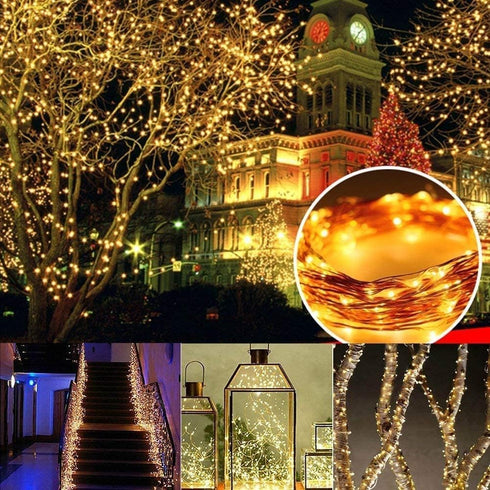 Joomer Solar String Lights Outdoor, 2Pack 100ft 300LED Waterproof Fairy Lights for Garden Decoration (Warm White)