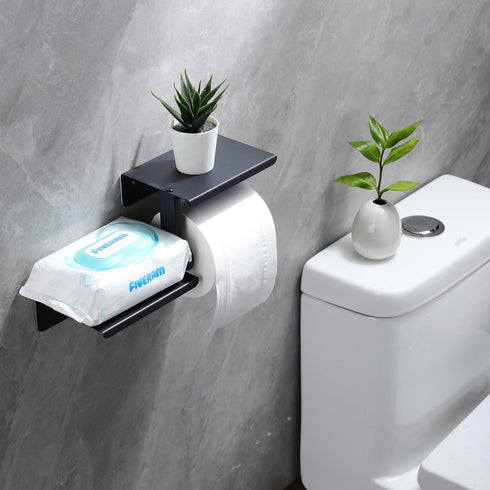 AIDILI 304 Adhesive Toilet Paper Holder with Double Shelf, No Drilling Wall Mount Toilet Tissue Roll Holder, Rustproof