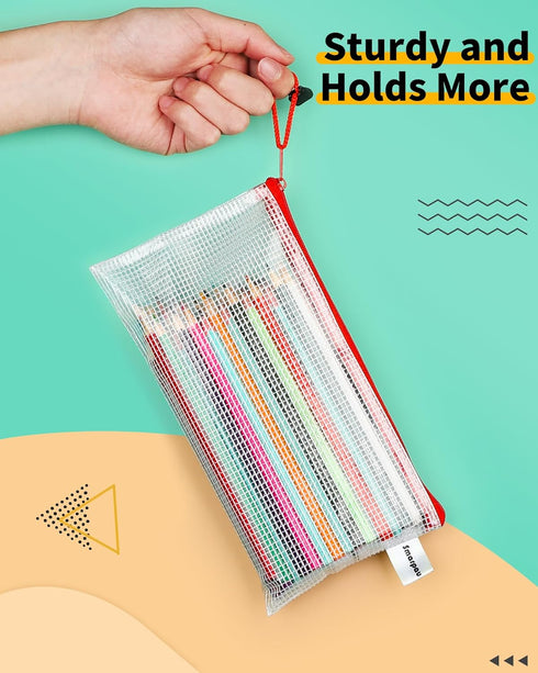 Smarpau 14pcs Zipper Pouch, 14 Colors 9.3" x 4.7" Mesh Pencil Pouches, Waterproof Zipper Bags for Cosmetic, Travel,