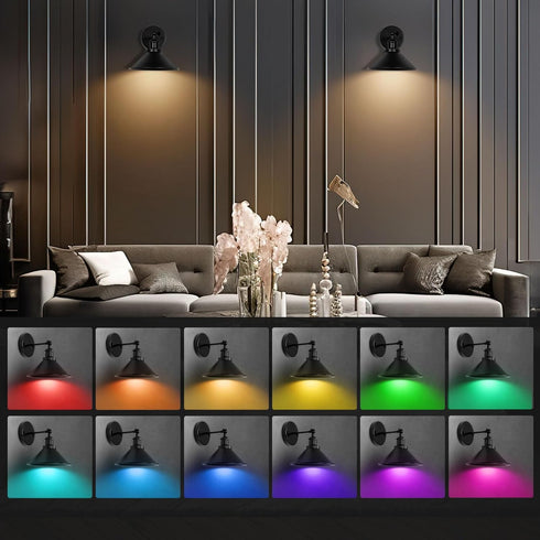 Merlight Set Dimmable Battery Wall Sconces of Two, Battery Operated Sconces, Cordless Wall Sconce, RGB Fabric Wall