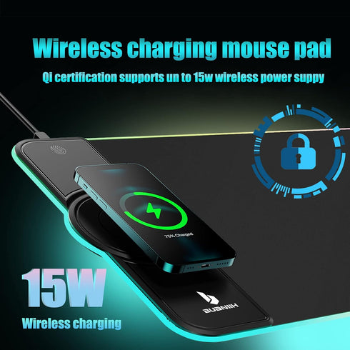 Large Wireless Mouse Pad Charging, 15W Fast Charging, Extended Size, 10 Lighting Modes for Office Mouse Pad - Galaxy