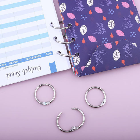 HAUTOCO 100 Pcs Loose Leaf Binder Rings, 0.75 Inch Nickel Plated Metal Rings for School Home Index Cards