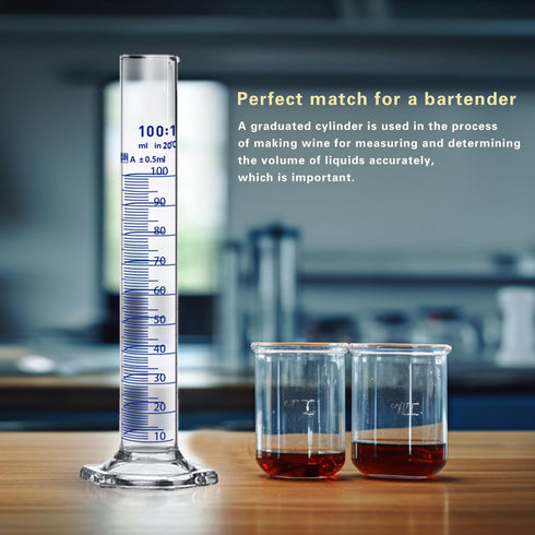 Thick Glass Graduated Cylinder, Measuring Liquid Lab Hexagon Base, 100ML with Cylinder Brush