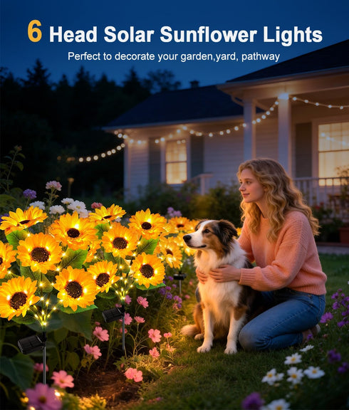 4Pack 24 IP65 LETMY Solar Lights Outdoor Garden Decor, Upgraded Solar Garden Lights with Sunflower Lights, Solar