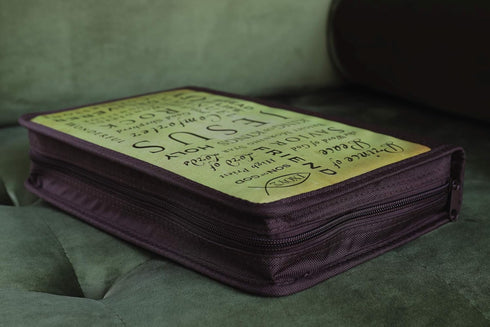 Names of Jesus Bible Cover: Zippered Canvas with Handle, Brown, Large