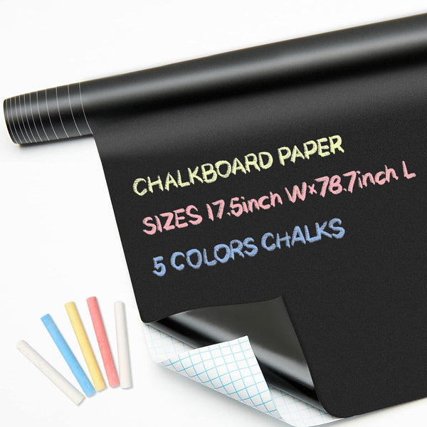 Chalkboard Contact Paper Roll - 17.3” x 78.7” with 5 Chalks Included - Self Adhesive Removable Blackboard Sticker