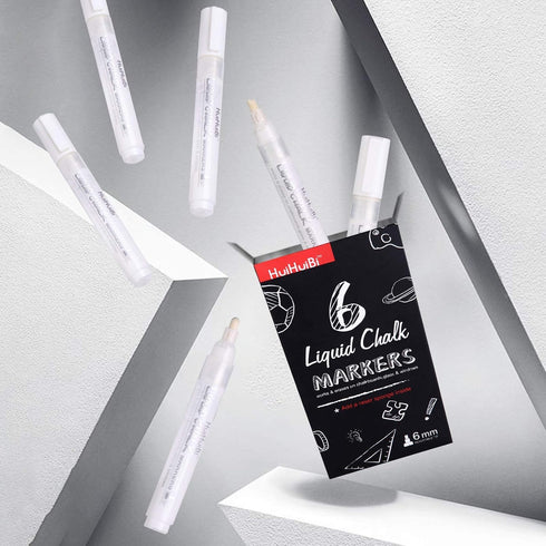 Liquid Chalk Markers for Chalkboards, 6 White Dry Erase Marker Pens for Signs, Windows, and Glass