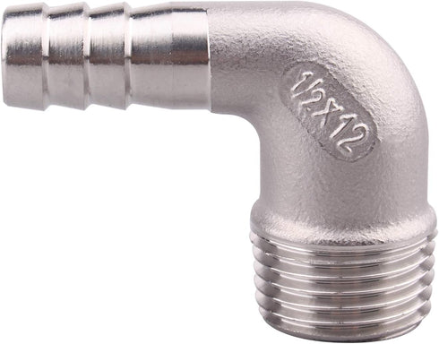 DERNORD 1/2" Hose Barb x 1/2" Male NPT Stainless Steel 90 Degree Elbow Pipe Fitting