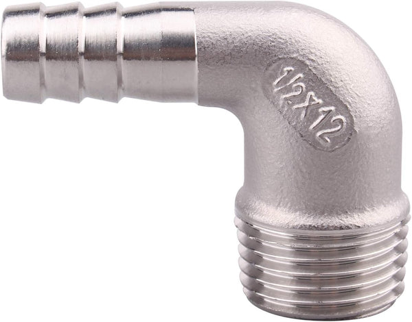 DERNORD 1/2" Hose Barb x 1/2" Male NPT Stainless Steel 90 Degree Elbow Pipe Fitting
