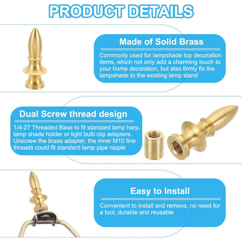 PATIKIL 22 54mm 3 Set x Lamp Finials Caps Knob, Solid Brass Lamp Shade Top Decoration Screw Cap Nuts with Brass